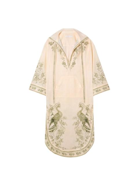 printed hooded midi dress
