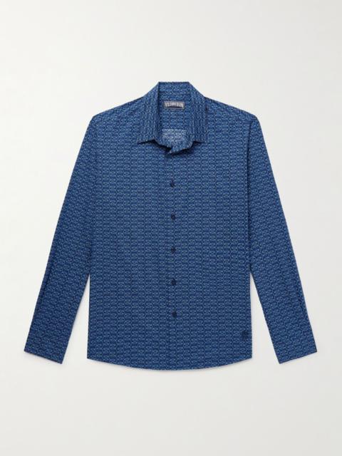 Vilebrequin Caracal Printed Organic Cotton-Voile Shirt Blue
