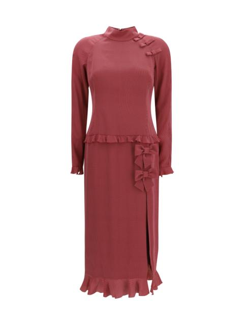 Alessandra Rich Alessandra Rich Silk Polka-dot Midi Dress Bordeaux-White