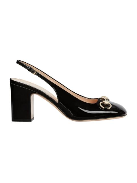GUCCI GUCCI Horsebit $1050 Black Patent Leather Slingback Pumps Ne