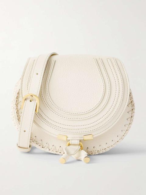 Marcie textured-leather and crocheted cotton shoulder bag Ivory
