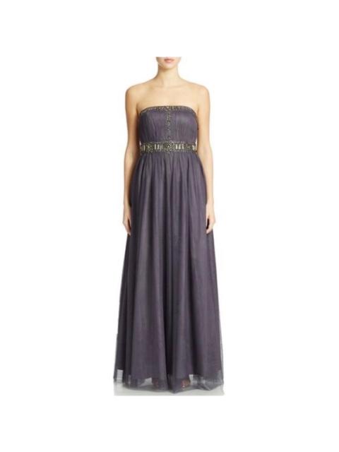 Other Designers NWT ADRIANNA PAPELL Strapless Gunmetal Tulle Gown with Beaded Waist  Sz 12 $320
