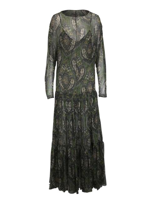SAINT LAURENT Paisley Silk Crépon Ruffle Maxi Dress