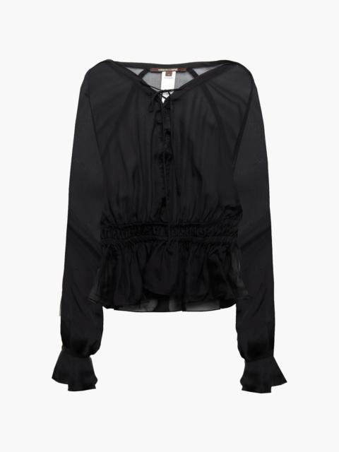 Roberto Cavalli Embellished gathered silk-chiffon blouse