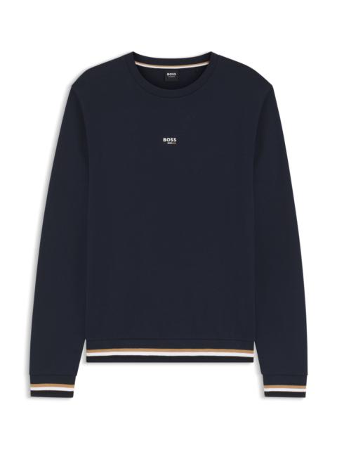 BOSS COTTON-TERRY SWEATSHIRT WITH LOGO AND SIGNATURE STRIPES