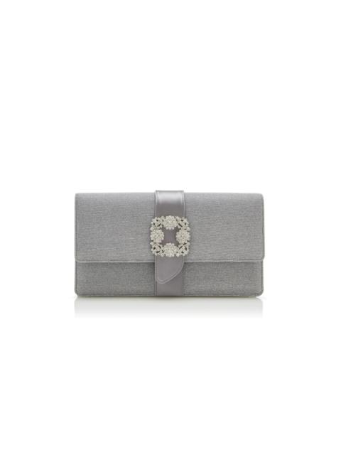 Manolo Blahnik Silver Glitter Jewel Buckle Clutch
