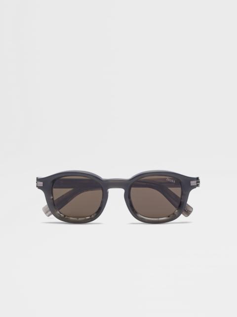 ZEGNA OPAL GREY AND STRIPED GREY AURORA I ACETATE SUNGLASSES