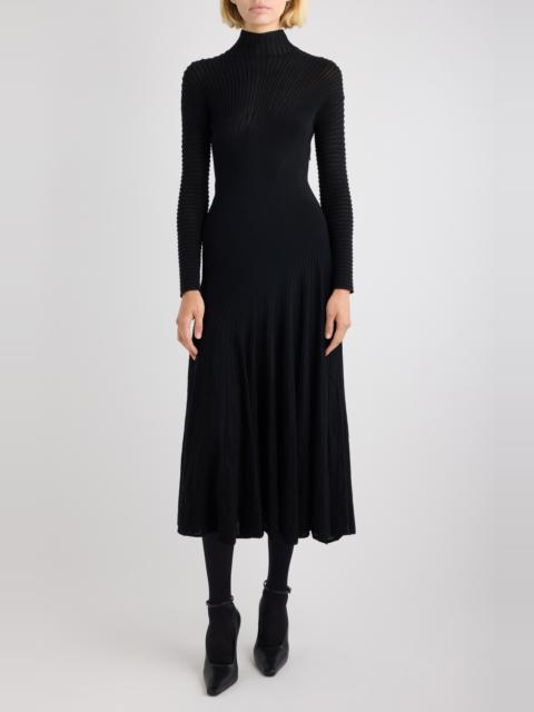 Alaïa Alaïa Twisted Rib Long Sleeve Wool Blend Dress in Noir Alaia at Nordstrom