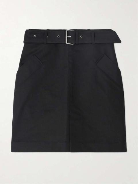 Belted cotton-gabardine mini skirt