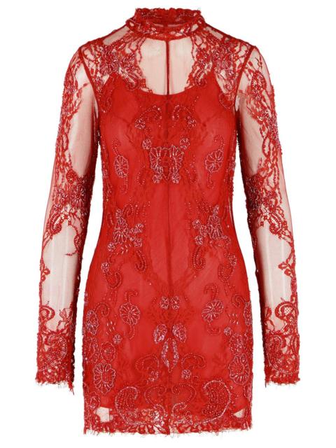 Blumarine Blumarine Short Lace Dress With Red Embroidery Women