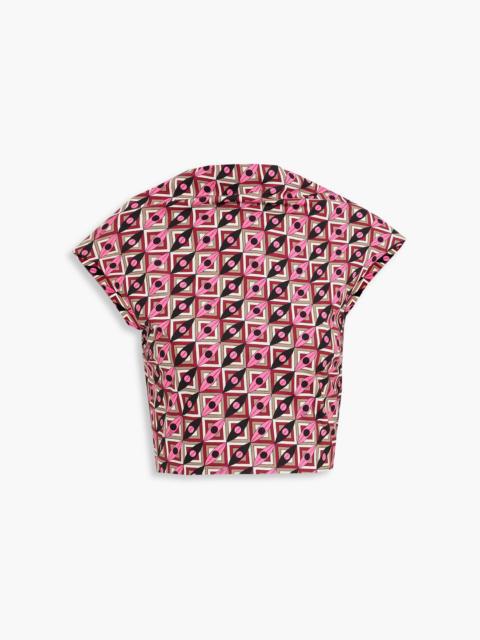 PUCCI Cropped tie-back printed cotton-poplin top