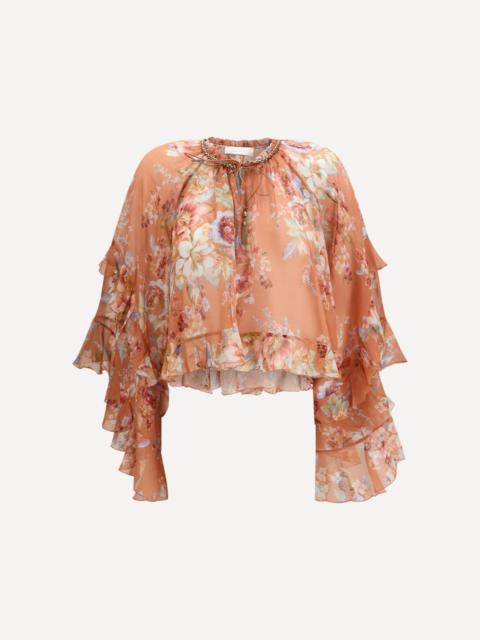 slim fit dress slacks Zimmermann brown printed long sleeve ruffle detail mini dress - BOPF