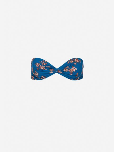 MAGDA BUTRYM Twisted bandeau swim top in blue floral print