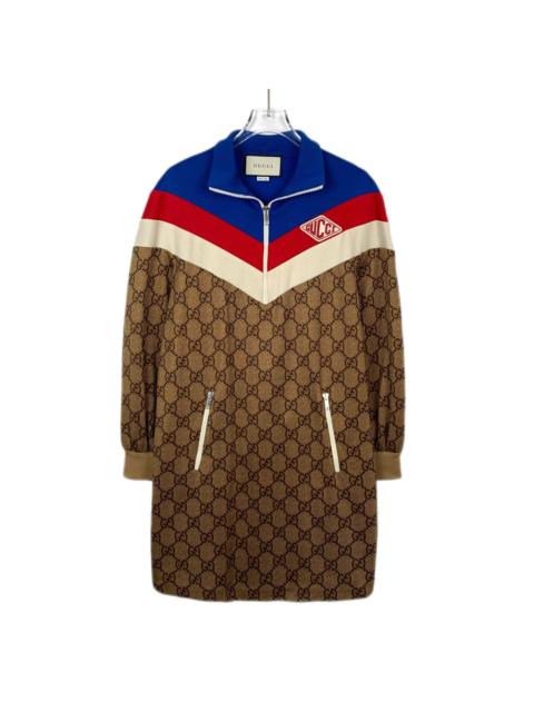 GUCCI Gucci Color-Blocked Logo Monogram All-Over Print Zip Long Sleeve Dress