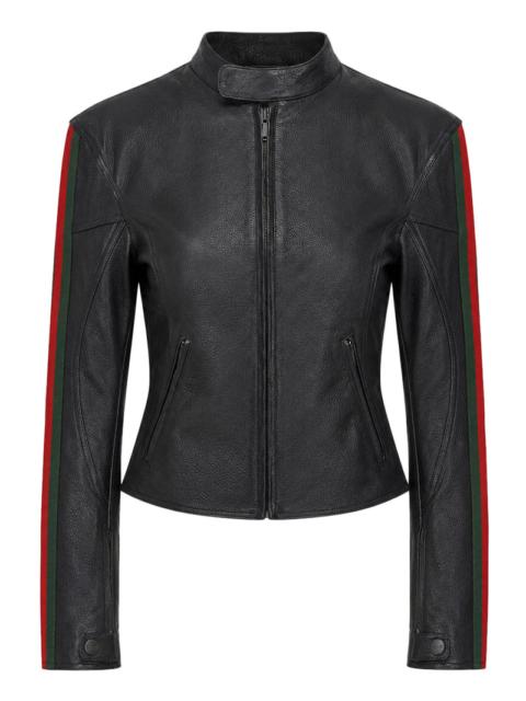 GUCCI Gucci Women Leather Biker Jacket With Web Stripe