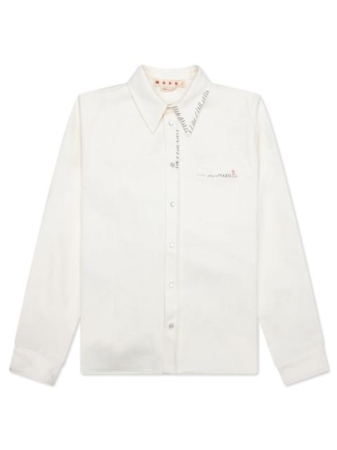 Marni WHITE DRILL SHIRT WITH MENDING - LILY WHITE