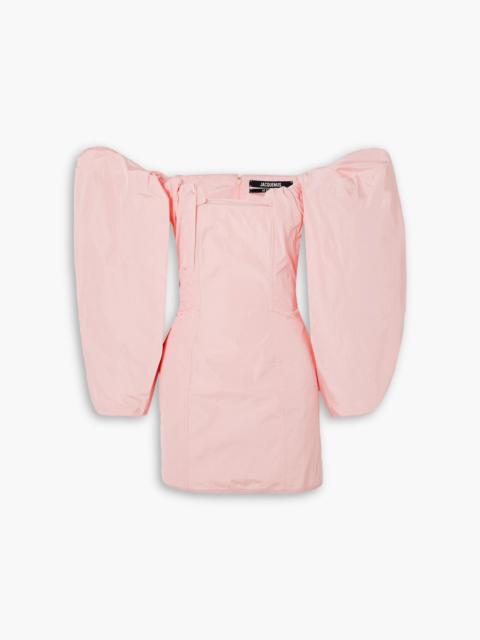 JACQUEMUS Off-the-shoulder gathered taffeta mini dress