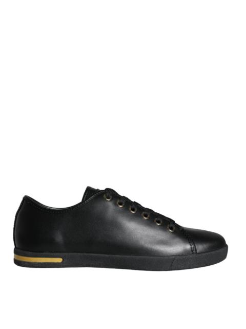 Dolce & Gabbana Black Gold Leather Classic Sneakers Shoes