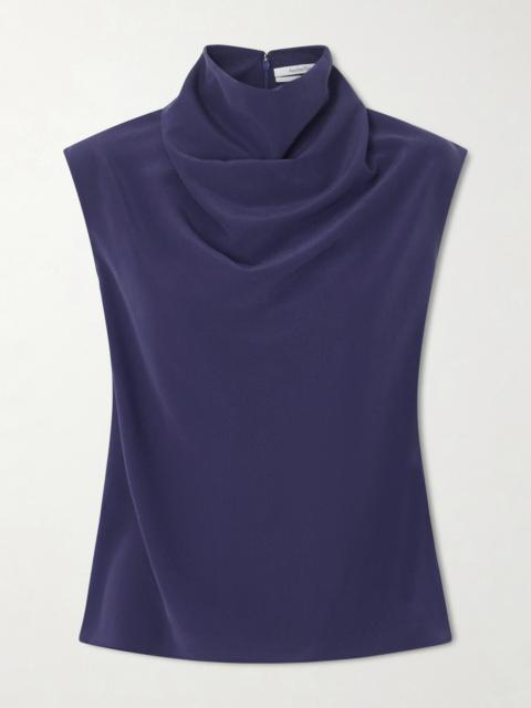 Another Tomorrow Draped Silk-crepe Blouse