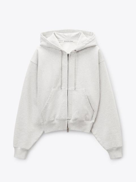 Alexander Wang Grey Cotton Terry Hoodie with Crystal Hotfix Drawcord