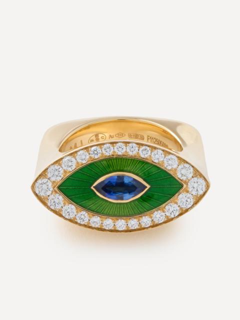 MARIE LICHTENBERG 18ct Gold Evil Eye Green Metric Diamond Ring