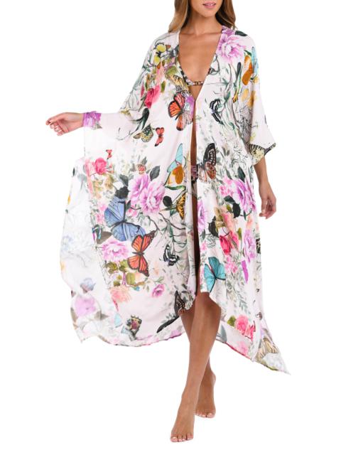 L'AGENCE L'AGENCE Kara Butterfly Print Cover-Up Wrap in Ivory at Nordstrom
