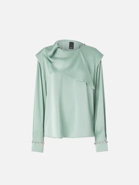 PINKO BLOUSE WITH DRAPED COLLAR AND JEWEL DETAILS
