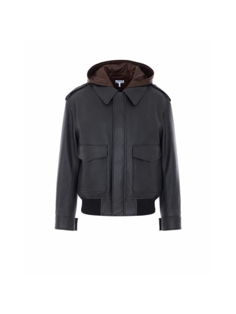 Loewe Loewe Men Hooded Leather Jacket With Anagram Patch On Hood