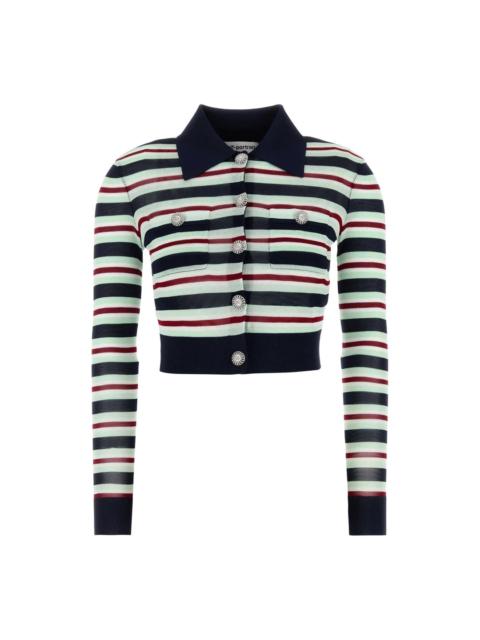 self-portrait Navy Striped Viscose Knit Top