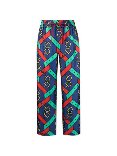 graphic-print silk cropped trousers