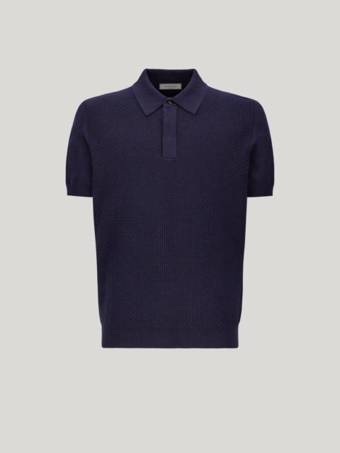 Canali BLUE MICRO-STRUCTURED COTTON POLO SHIRT