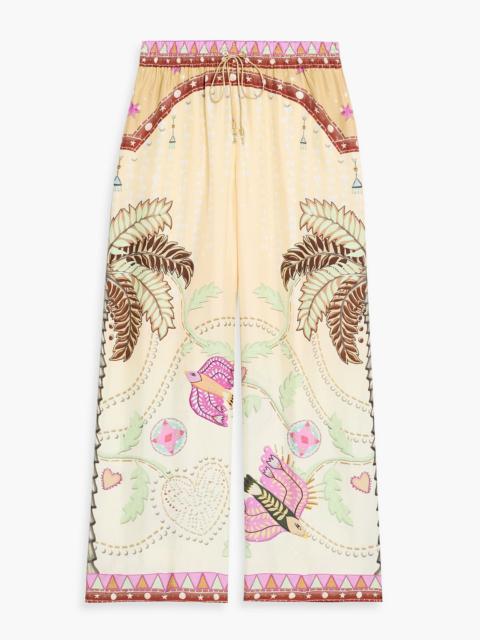 CAMILLA Printed silk-twill wide-leg pants