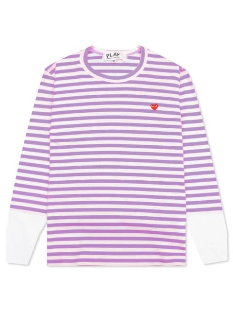 Comme des Garçons PLAY WOMEN'S STRIPED WHITE SLEEVE L/S T-SHIRT - PURPLE