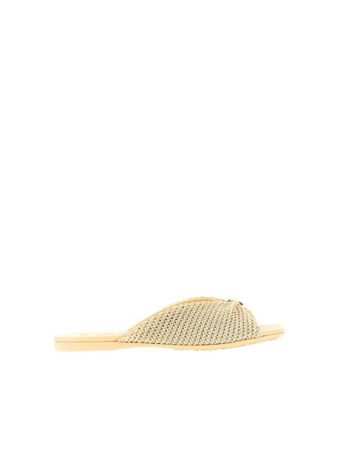Loewe Loewe Pebble Soft Raffia-effect Slides Beige Women