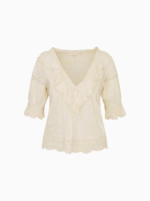 LoveShackFancy Romilly Cotton Lace Ruffle Blouse