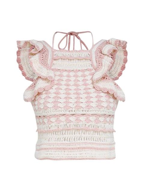 Zimmermann Zimmermann Pink Cream Clover Crochet Halter Tank Top