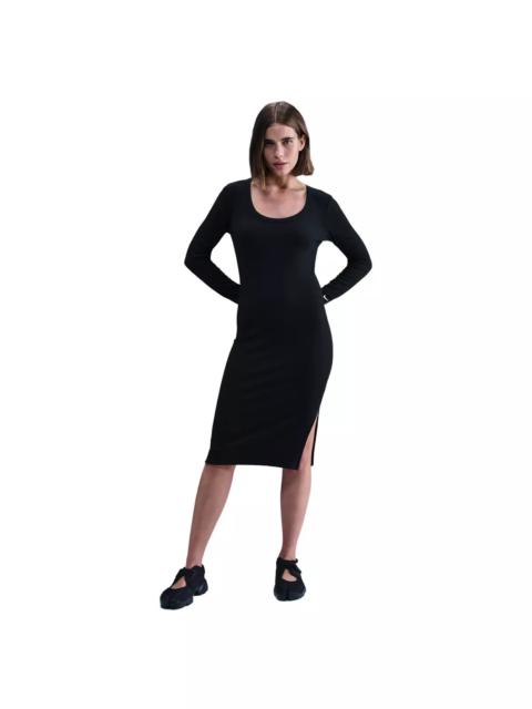 Nike Women's Sportswear Chill Knit Tight Long-Sleeve Midi Mini-Rib Dress -Black