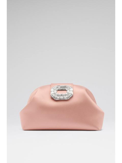 Amina Muaddi CAMELIA CLUTCH POWDER SATIN