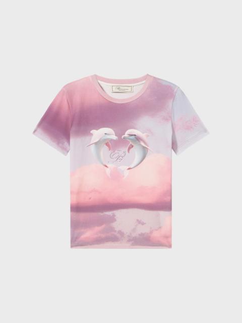 Blumarine STRETCH COTTON T-SHIRT WITH DOLPHIN PRINT AND EMBROIDERY