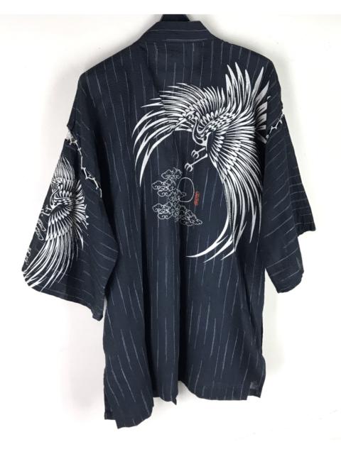 Other Designers Japanese Brand - Japanese Kimono Black Big Logo Printed Peacock
