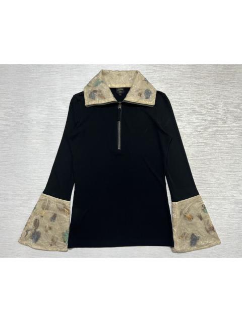 90s JPG Futuristic Feather Design Flared Cuffs Half Zip L/S