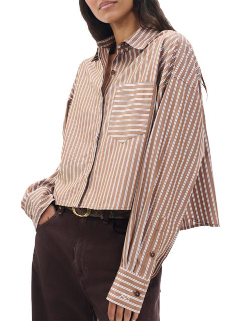 rag & bone rag & bone Marin Stripe Cotton Crop Button-Up Shirt in Tobacco at Nordstrom