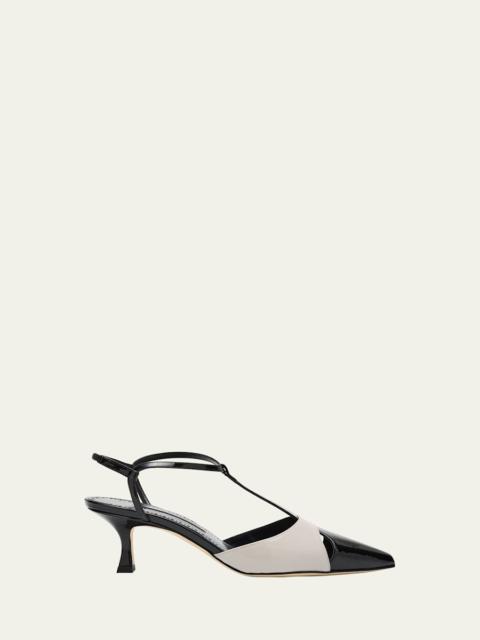 Manolo Blahnik Turgimod Bicolor Patent Leather T-Strap Pumps