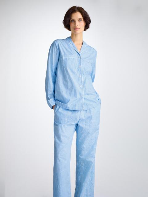 Derek Rose Women's Pajamas Cotton Jacquard Light Blue Jungle Paisley Pattern