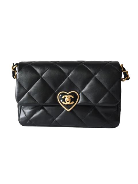 CHANEL Chanel Lambskin Quilted Coco Love CC Heart Flap Bag Black