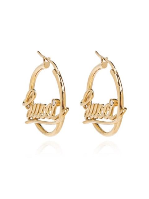 GUCCI Script Logo Crystal Hoop Earrings