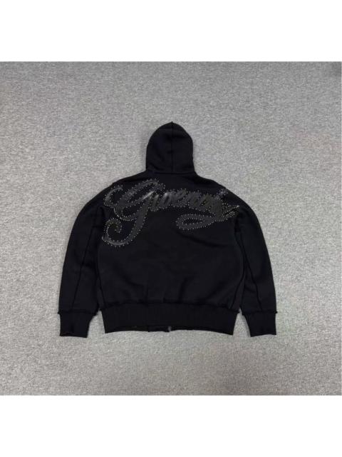 Givenchy GIVENCHY BLACK ZIP-UP HEAVYWEIGHT HOODIE WITH SILVER STUDDED LOGO
