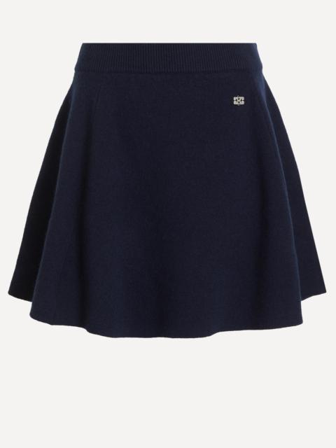 GANNI Navy Wool-Cashmere Mini Skirt