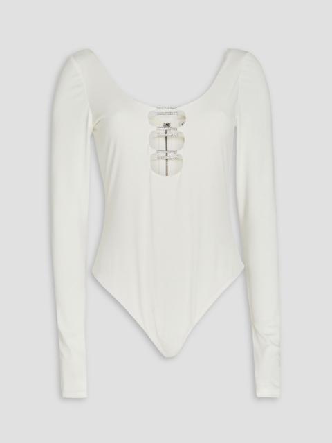 Alice + Olivia Crystal-embellished cutout crepe bodysuit