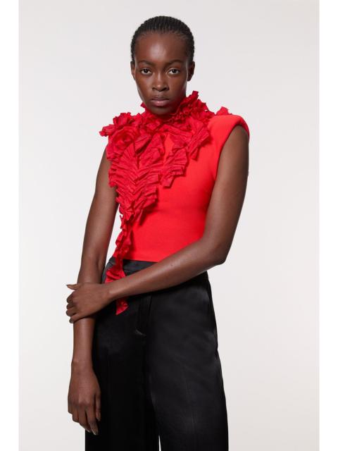 KAREN MILLEN Figure Form Bandage Knit Woven Rosette Detail Top